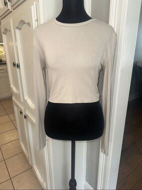 Zara Long Sleeve Crop Top - Light Beige